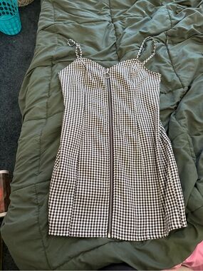 Forever 21 Black & White Gingham Zip-Front Mini Dress